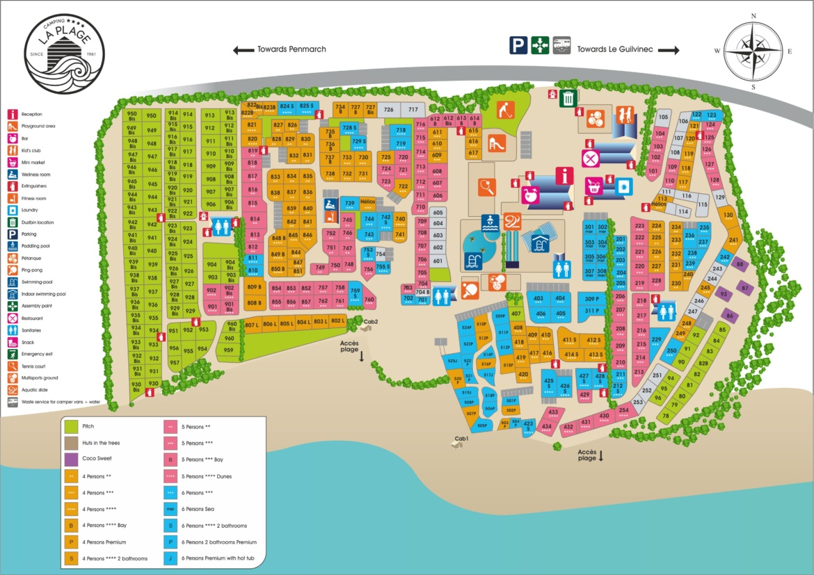 Map Of The Campsite Village La Plage Camping 4 Stars In